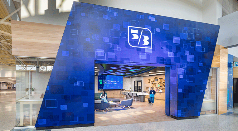 Interactive LED entry portal at Fifth Third CVG branch