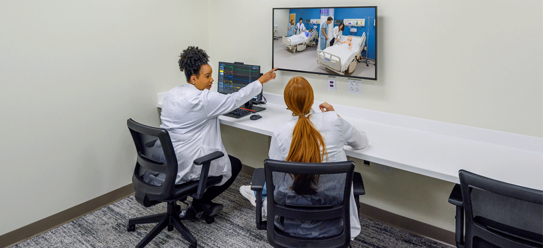 Nurses observing a simulation session.