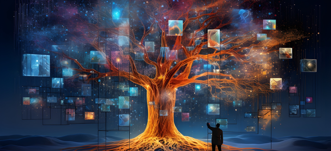 Image depicting visual AI as a tree full of information to be selected from.