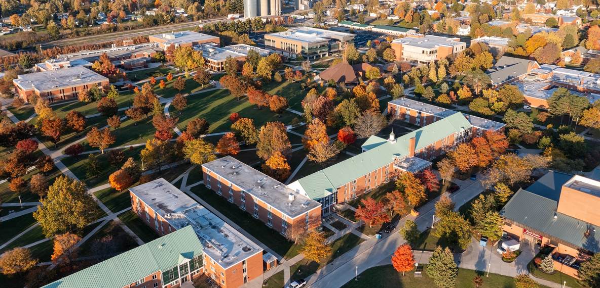 Aerial photo of the Northern Ohio University Engineering Building 