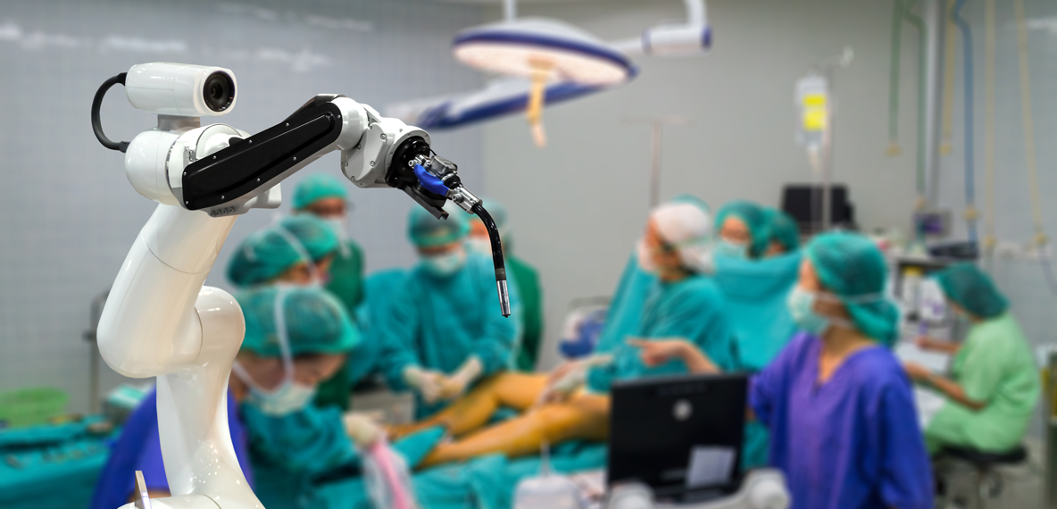 A surgical arm being used in the operating room.