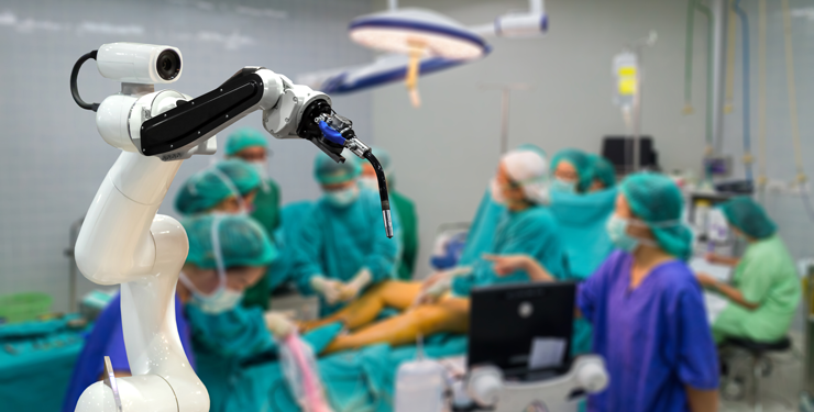 A surgical arm being used in the operating room.