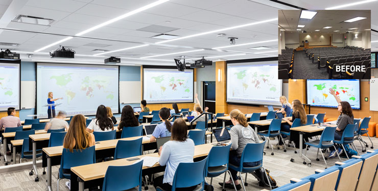 Before and after photos of UNC Rosenhau Auditorium