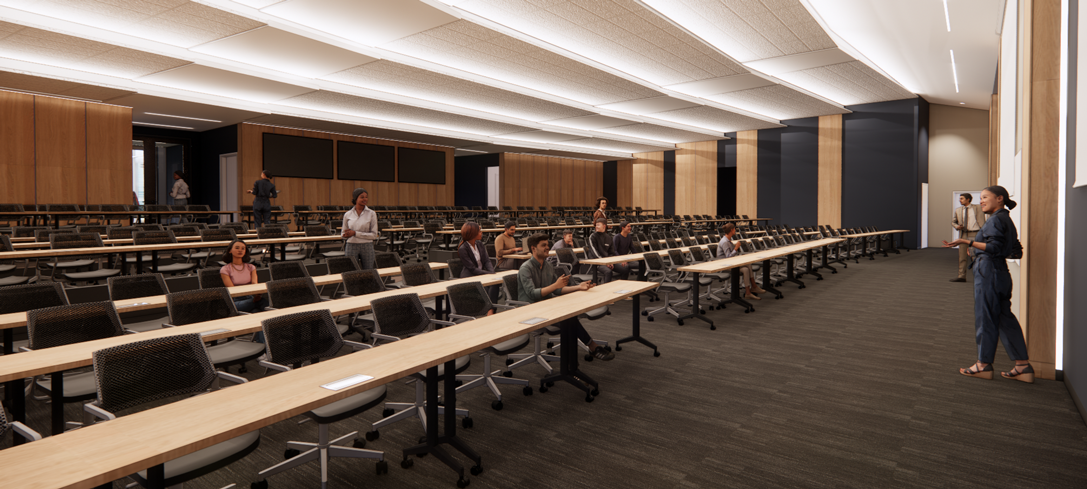 A versatile 230-seat auditorium is adaptable for both educational lectures and public events. 