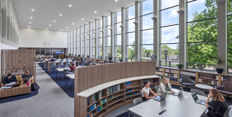 Students work in the new open study area at the Archbishop Alter Library