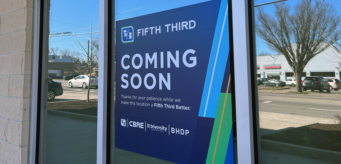 A "coming soon" sign is shown at Fifth Third's new Avondale location