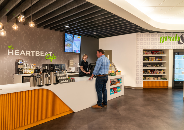 An employee grabs some food at the Heartbeat Cafe