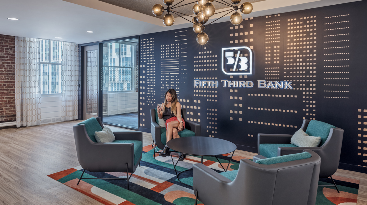 Seating area at the front of Fifth Third's new office in New York City