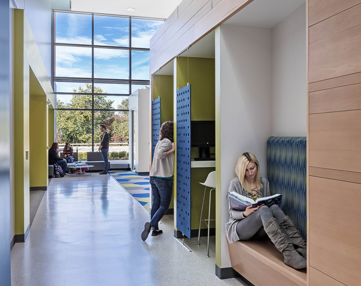 Private huddle spaces offer students the ability to work quietly