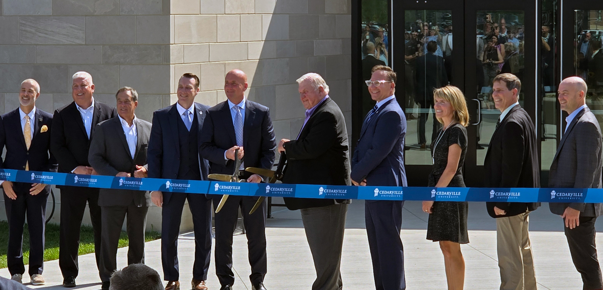 A ribbon is cut for Cedarville University's Scharnberg Center