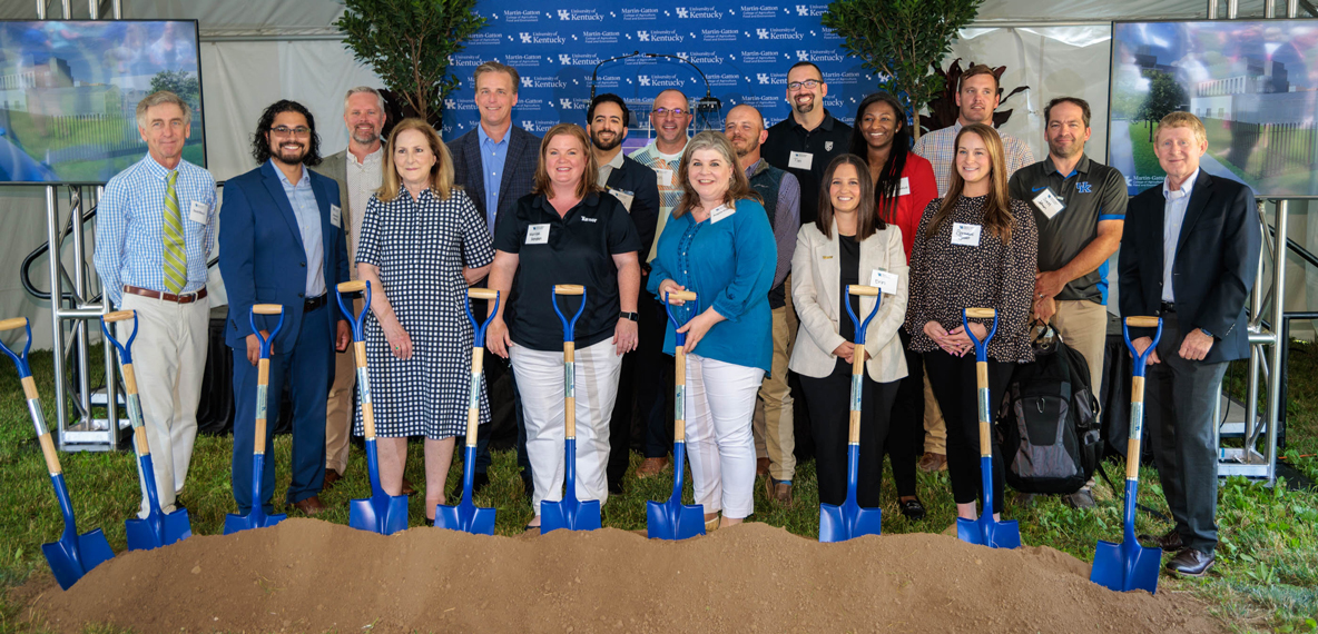 People stand with shovels at the UK Agricultural Research Building groundbreaking